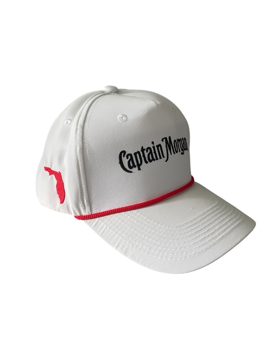 Captain Morgan White Baseball Cap with Red Rope Trim